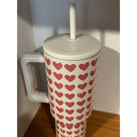 Simple Modern Pink Hearts on White Straw Tumbler 40 Oz. NIB - Picture 3 of 5